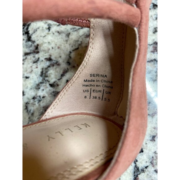 Kelly & Katie Serina Pink Suede Heeled Sandals 8 Strappy Knot Block Heel - Picture 3 of 8